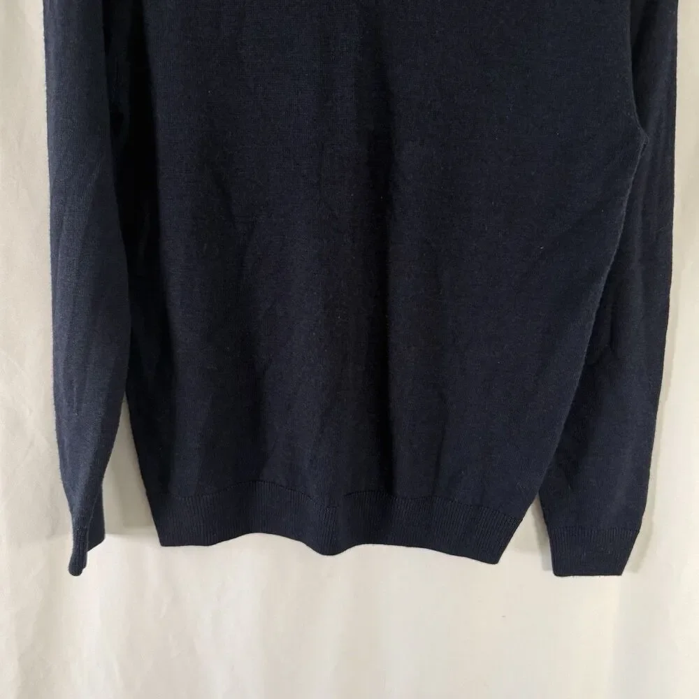 Turnbury Extra Fine Merino Wool Sweater Men's Small Blue V-Neck Knit Long Slv